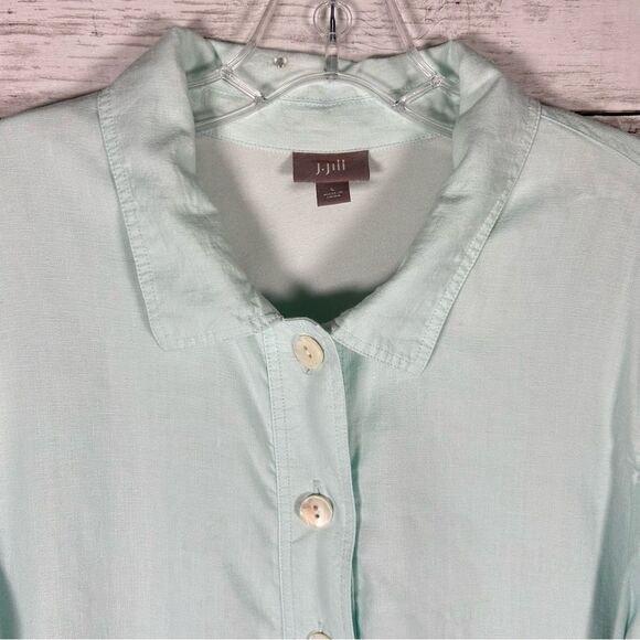 J. Jill Aqua Linen Popover Tunic Cotton Knit Lined Double Layer Sz Large - Picture 3 of 7